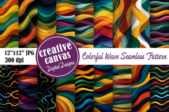 Abstract Rainbow Wave Digital Papers