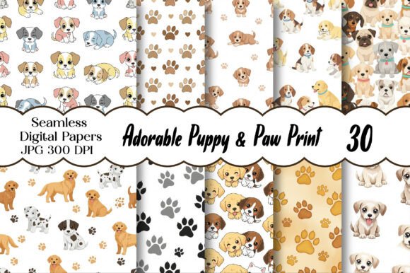 Adorable Puppy Paw Print Digital Paper: A Playful Addition to Your Creative Projects