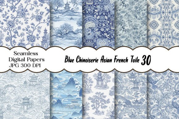 Blue Chinoiserie Asian French Toile