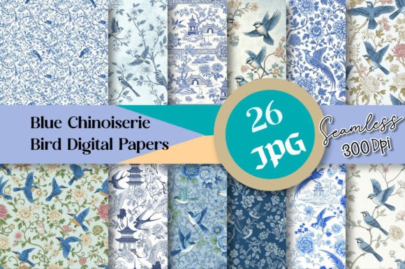 Blue Chinoiserie Bird Seamless Digital: A Timeless Blend of Elegance and Artistry