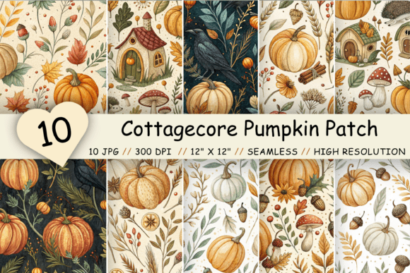 Cottagecore Pumpkin Patch Digital Paper and Flowers: A Creative Resource for Autumn Projects
