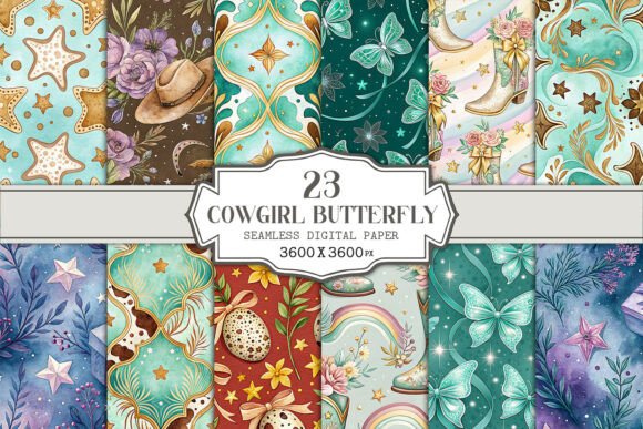 Cowgirl Butterfly Seamless Pattern Bundle: A Versatile Design for Creative Projects