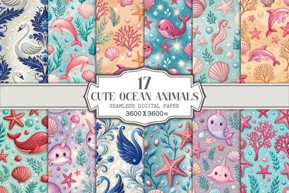 Cute Ocean Animals Seamless Pattern