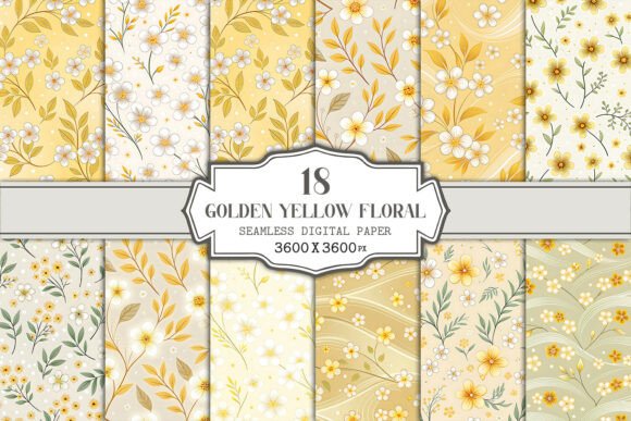 Golden Yellow Floral Seamless Pattern Bu