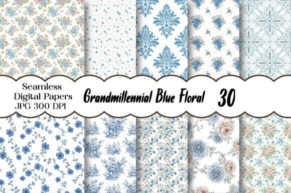 Grandmillennial Blue Floral Digital: A Timeless Fusion for Modern Creativity