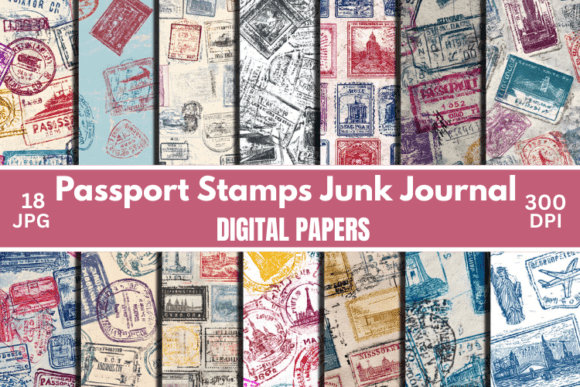 Passport Stamps Digital Paper for Creative Travel Enthusiasts