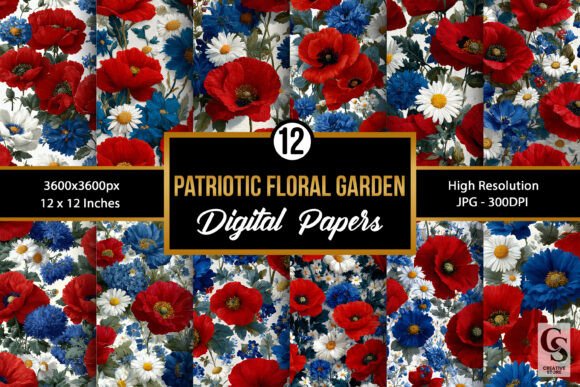 Patriotic Floral Garden Digital Paper