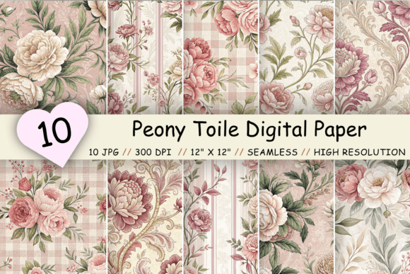 Peony Toile Digital Paper Pack, Vintage: A Seamless Addition to Creative Workflows
