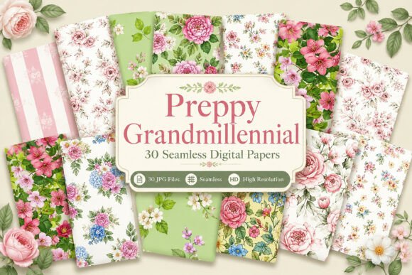 Preppy Grandmillennial Digital Bundle