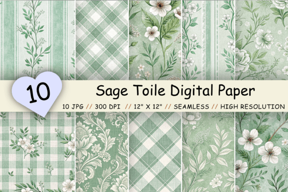 Sage Toile Digital Paper Pack, Vintage: A Creative Essential for Every Project
