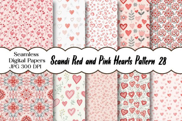 Scandi Red and Pink Hearts Pattern: A Nordic-Inspired Digital Paper Bundle