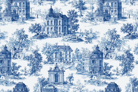 Seamless Pattern 12 Blue Toile De Jouy F