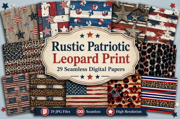 Seamless Rustic Patriotic Leopard