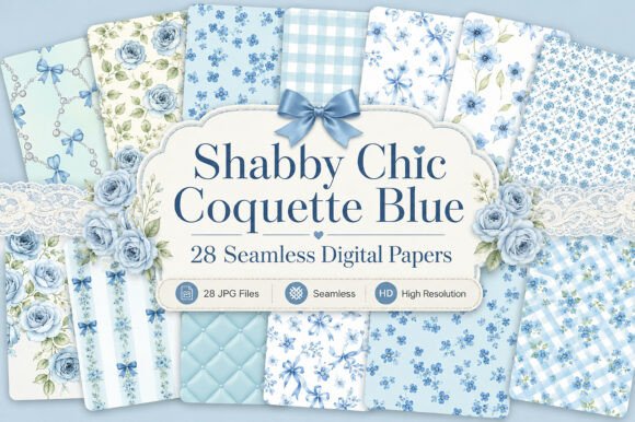Shabby Chic Coquette Blue Digital: A Timeless Pattern Collection for Creative Projects
