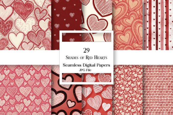 Shades of Red Hearts Digital Paper