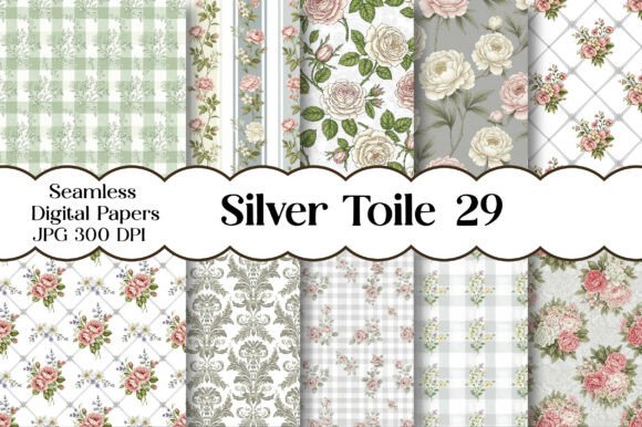 Silver Toile Digital Paper Pack, Vintage