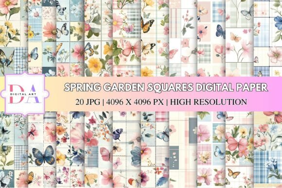 Spring Garden Squares Digital Paper