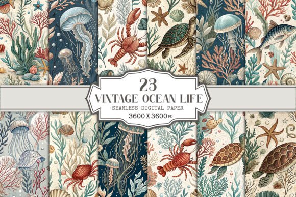 Vintage Coastal Sea Life Seamless