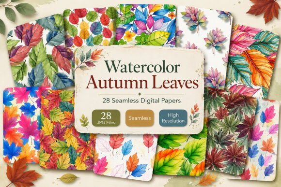 Watercolor Autumn Leaves Digital Paper