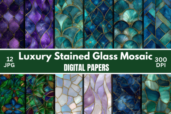 Watercolor Stained Glass Mosaic Pattern: A Versatile Digital Design for Creative Projects